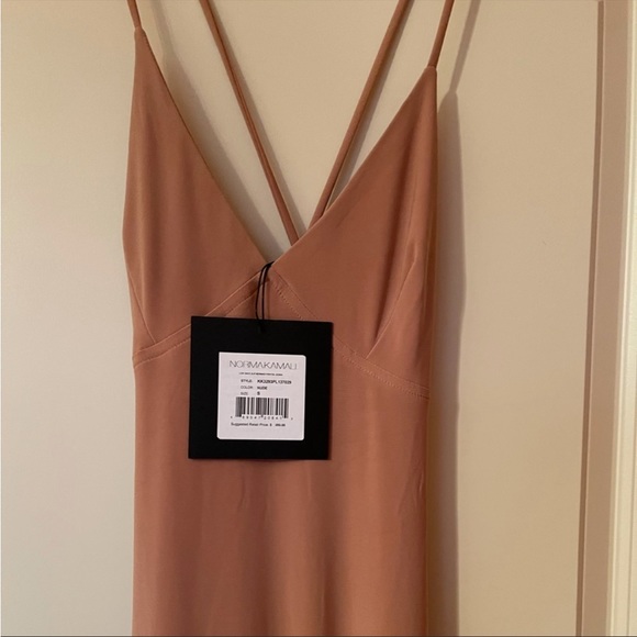 $350 REVOLVE Norma Kamali Low Back Slip Mermaid Fishtail Gown Nude Beige Dress - Picture 5 of 12